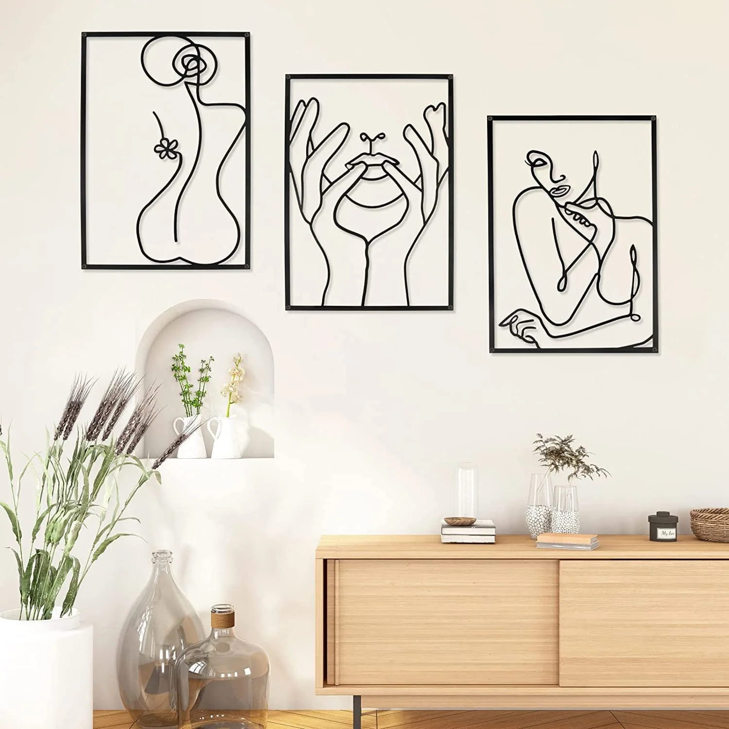 45X30cm SET3  Nordic Iron Line Art Wall Decoration 2024 New Black Minimalist Abstract Wall Art Geometric Murals