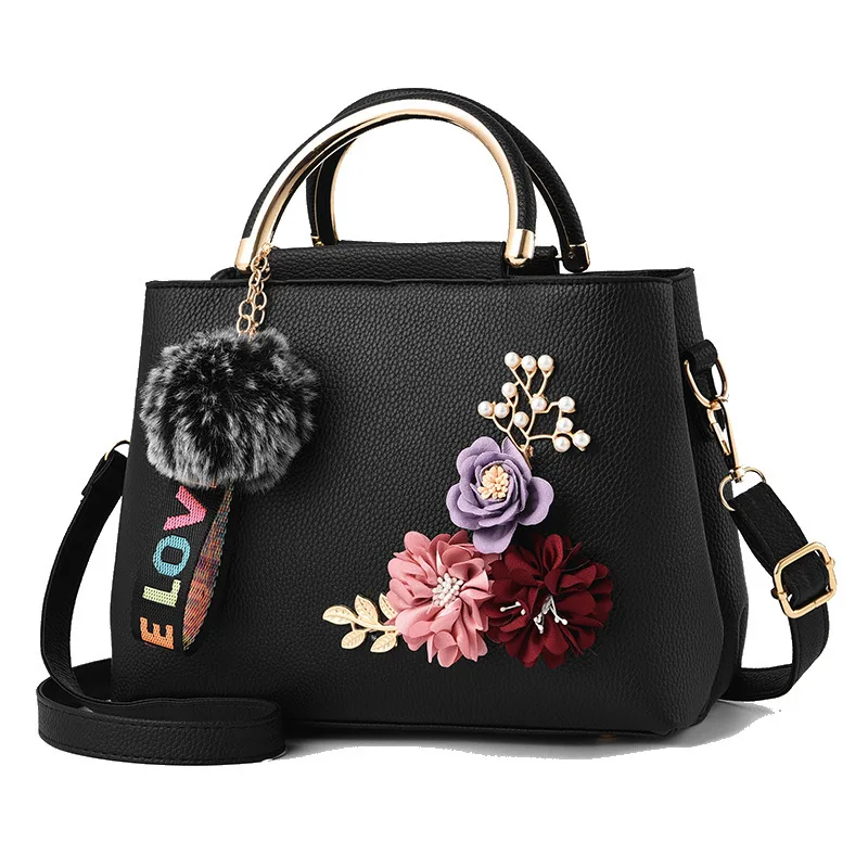 

Black Friday Fashion PU Leather shoulder bag Women Ladies Handbag with Flower