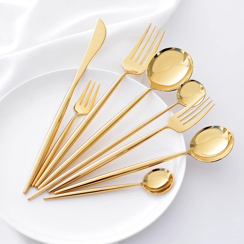 

high quality gold plated cuttlery silverware cutlery set stainless steel dessert tea spoon fork set