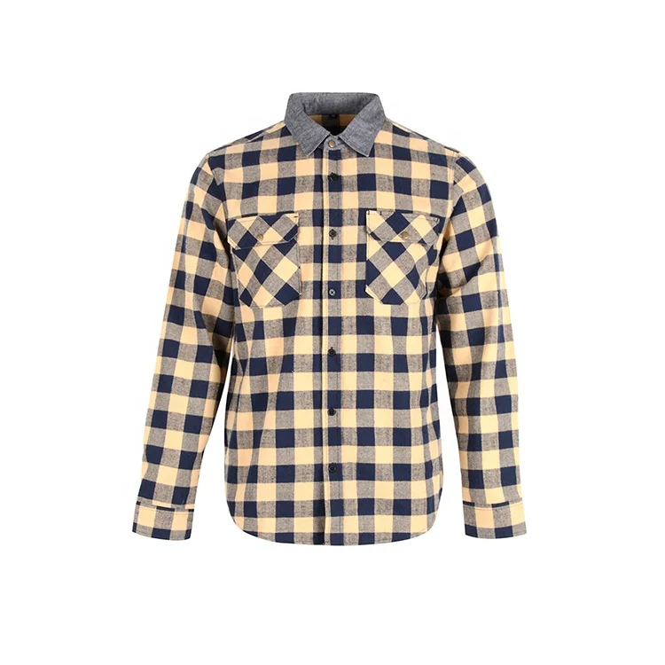 

Custom made fashion luxury solid collar mens plain check flannel shirt with elbow patches