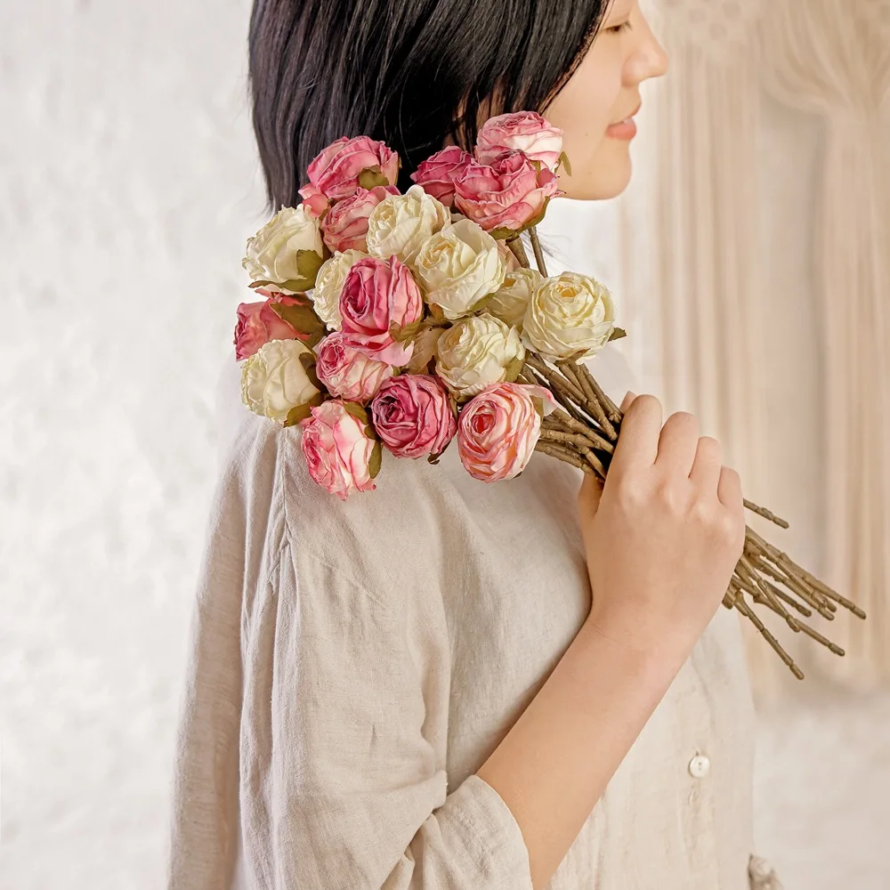 

M99 Wholesale Factory Price 6 Heads Roses Artificial Plastic Flowers Silk Rose Bouquet Wedding Decoration