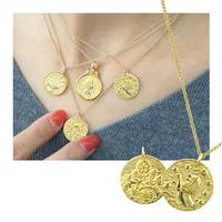 

18k Gold Coin Pendant Zodiac S925 Sterling Silver Fashion Baroque Emboss Fantasy Leo Lion Pendants Necklace