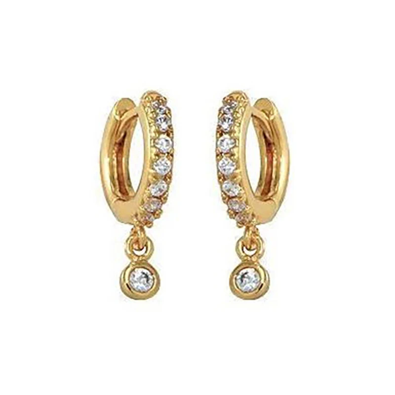 

wholesale luxury jewelry 925 sterling silver bezel drop earrings nice gift women jewelry 18k gold plated huggie hoop earrings