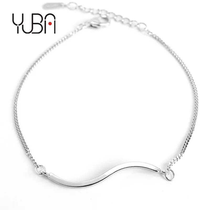 

Unique Design 925 Sterling Silver Plated Shaped Wave Wire Wristband Bracelet Silver Tone Curved Line Charm Bracelets