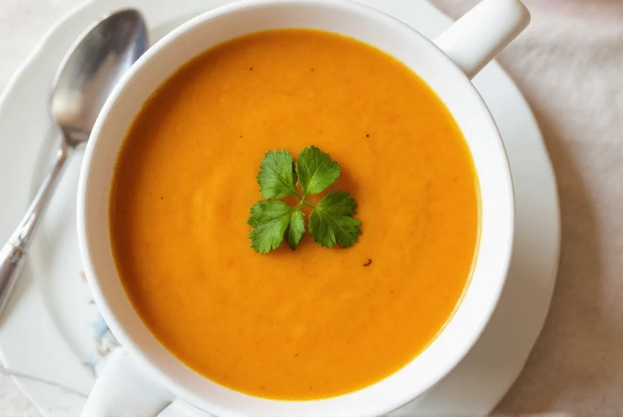 Carrot and coriander soup served with crusty bread and lemon wedge