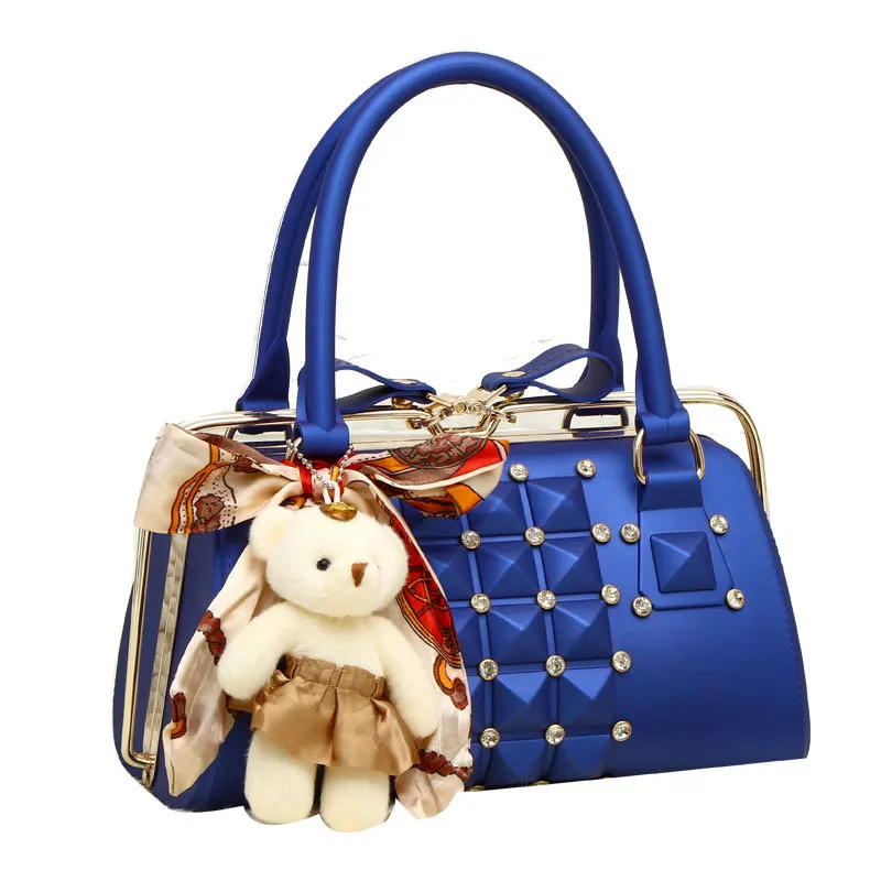 

Wholesale Price Diamond Bling Casual Bags Korean Luxury Brands Latest Design Women Handbags With FREE Cute Bear And Scarf, Rich