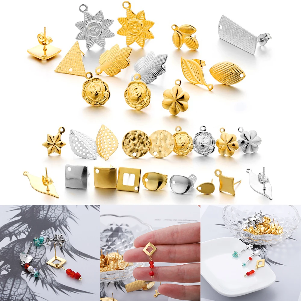 

10pcs Golden Stainless Steel Earrings Connectors Earring Making Findings Accessories Earrings Base Linker Diy Making Accessories, As picture