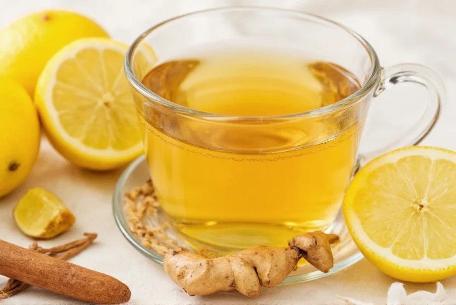 Fresh ginger root and lemon slices in a teapot with steam rising, natural lighting