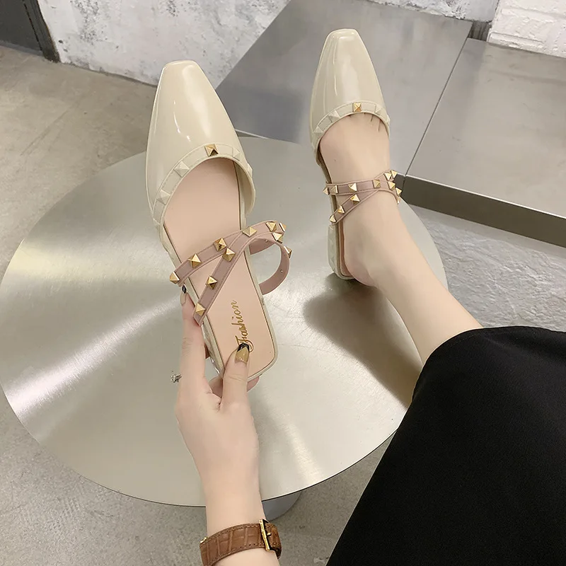 

New Med Square Heel Pointed Ladies mules shoes women