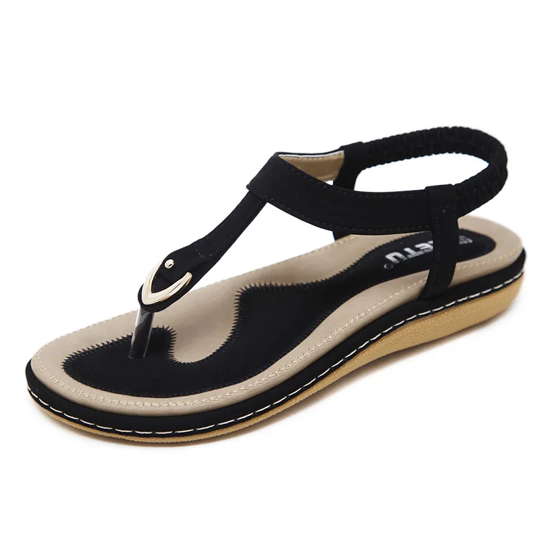 

Amazon AliExpress Hot Selling Sandals Women Plus Size Solid Color Flat Heel Buckle Elastic Band Fashion Women Sandals