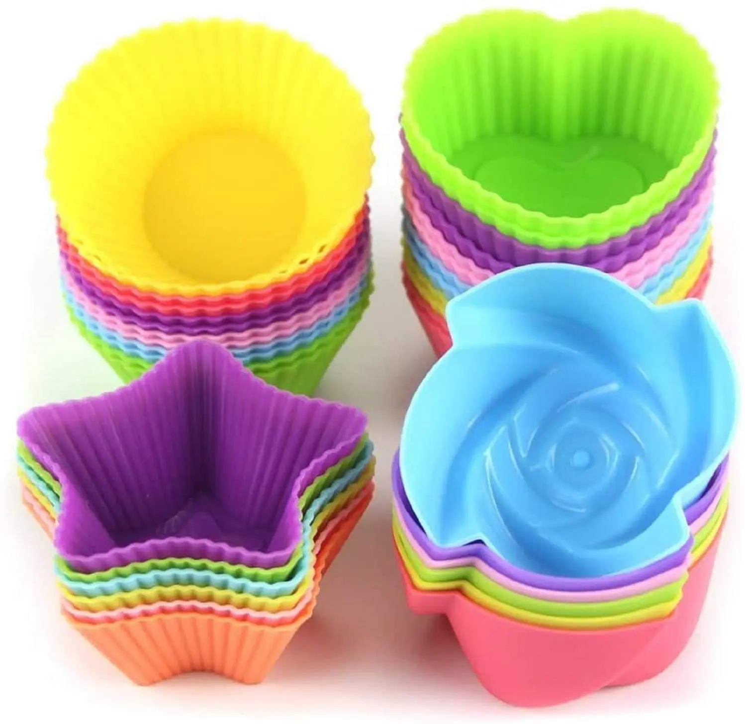 

Silicone Cupcake Liners Reusable Baking Cups Different Shapes Round, Stars,Squre, Heart, Flowers Muffin Molds, Random
