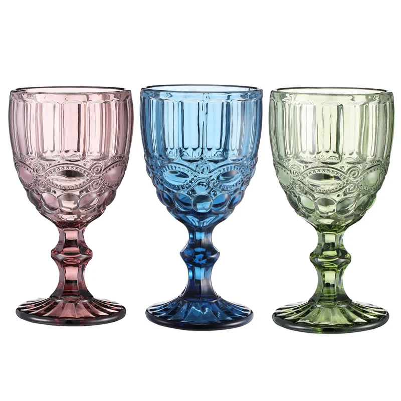 

Best Selling Products 2021 In USA Colored Glassware Vintage Wine Glass Goblets Unique Embossed Wine Glass