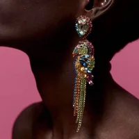 

EH10160 New Fashion Luxury Vintage Colorful Acrylic Parrot Rhinestone Tassel Earrings