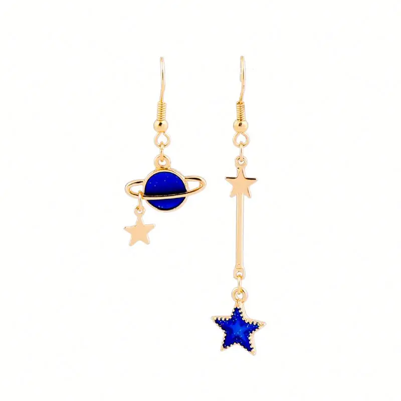 

Mismatch Blue Enamel Moon Star Celestial Drop Earrings
