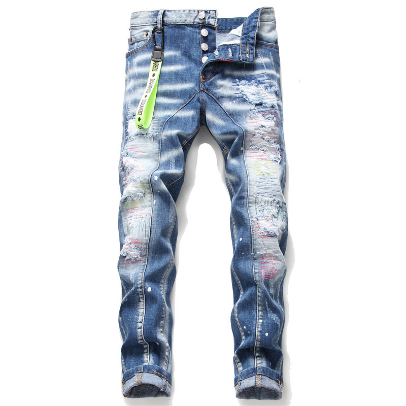 

2021 Fashion new men high quality ripped cotton skinny jeans