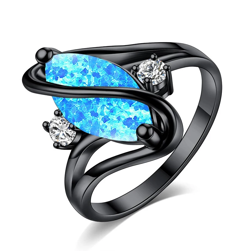 

Blues RTS Europe Popular Black gold blue Diamond Engagement Jewelry Big natural Opal Women Rings