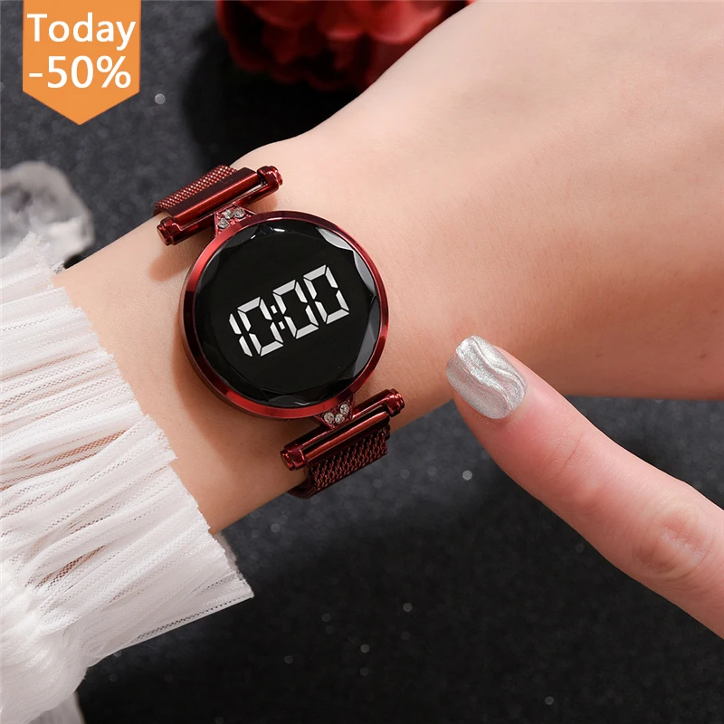 

Custom Logo High Quality Luxury Led Women Magnetic Bracelet Watches Rose Gold Digital Watch Quartz Wristwatch Ladies