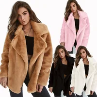 

New women solid color wholesale fashion sexy turn-down collar long sleeve thick plush warm woolen loose coats