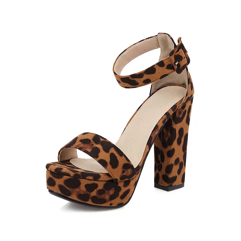 

Summer Open Toe Leopard print High Heel Ladies Belt Buckle Sandals, Yellow/ecru