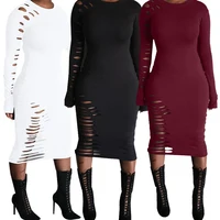 

Women's Clothing casual Distressed Midi Dress Long Sleeve Winter Sexy Nighty Custom Clothes For Women Lady RS00056