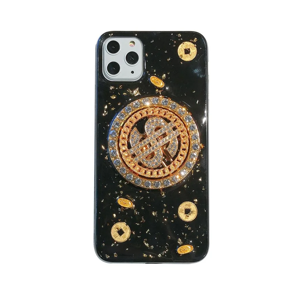 

2020 new fashion 3D glitter bling metal dollar smart phone case for iphone 11 pro max, phone case with spinner, Clear