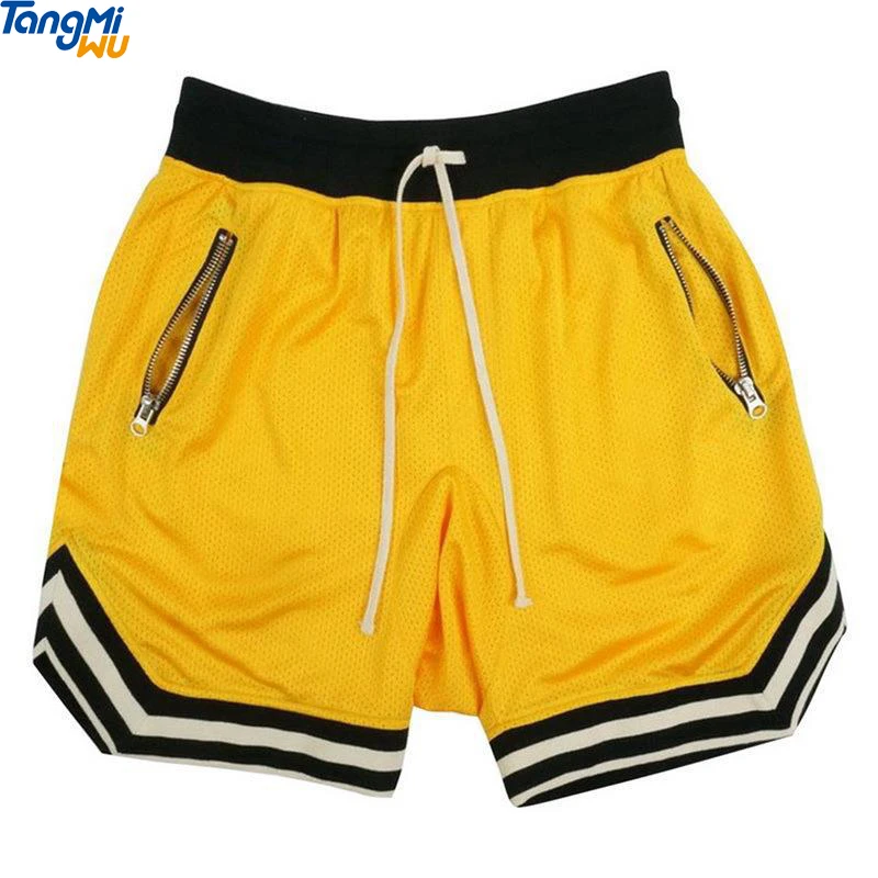 

High quality Training sports sweat short blank loose stripe zipper pockets pantalones cortos men mesh basketball shorts