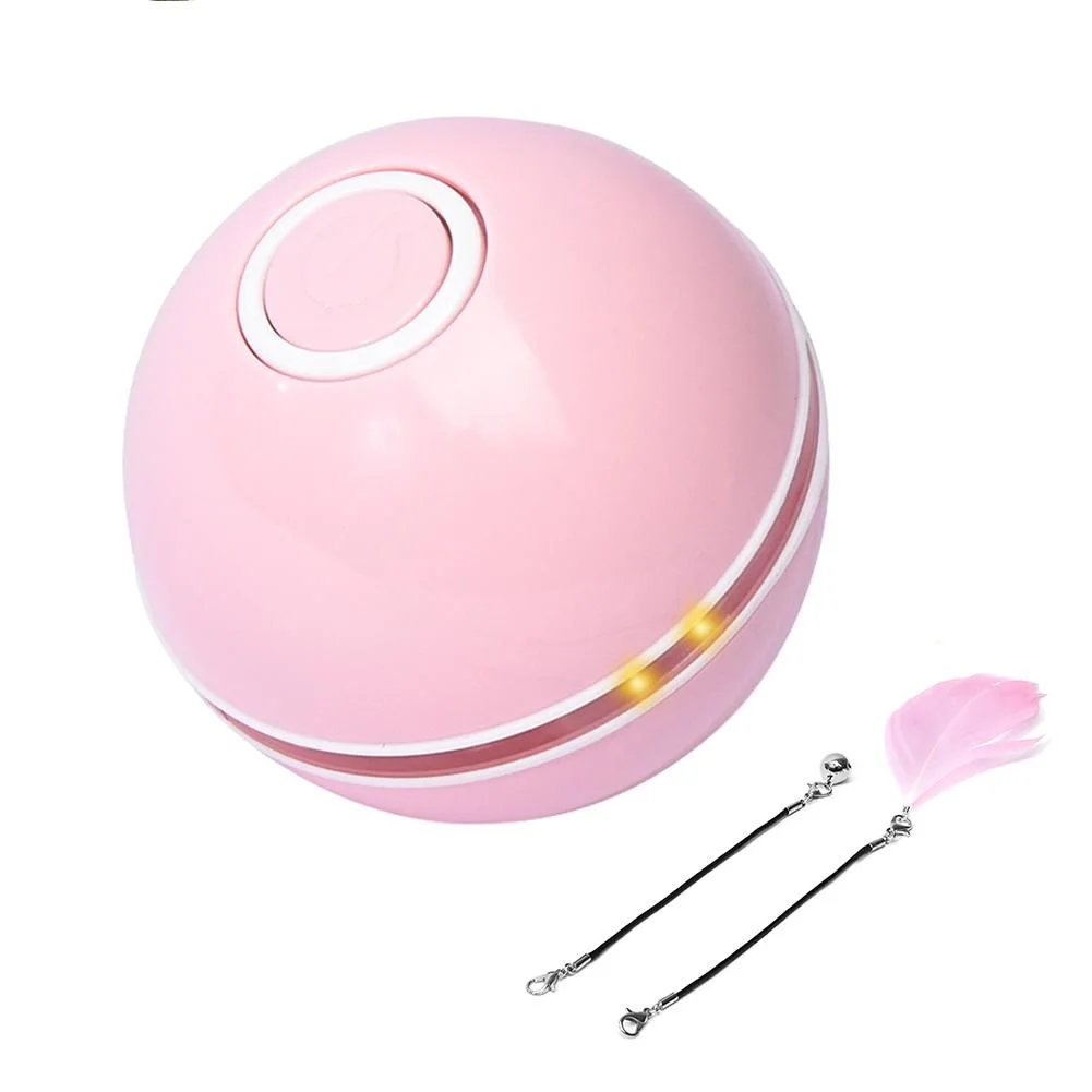 

2021 Upgrade Version Pet Toys USB Automatic Cat laser toy Interactive Flash Cat Ball with Feather Bell, Pink/white/blue/grey