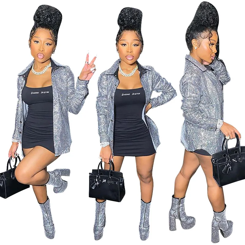 

Knitted sequins Woman clothes 2021 trending shiny reflective women blazer jacket cardigan sequins jackets and coats for women