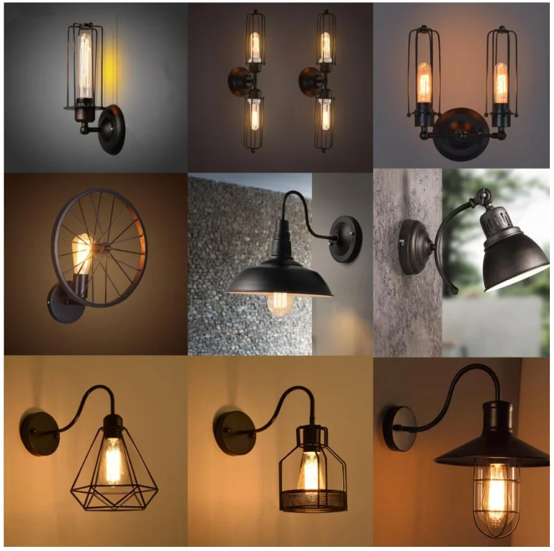 Amazon Hot Selling American Style Retro Wrought Iron Industrial Wall Lamp Creative Restaurant Cafe 2 Head LED Wall Lights