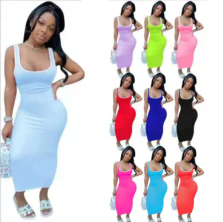 

Custom Solid color patchwork sexy tank top sundress women summer maxi dress beach dress elegant casual tube dresses, Picture color