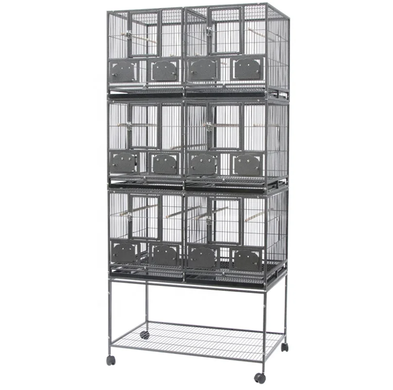 

Triple Stackers Heavy Duty Stackable Divided Breeder Breeding Parakeet Bird Cage with Rolling Wrought Iron Cage, Black