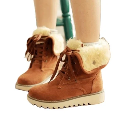 

2020 Autumn/winter frosted non-slip middle boots for women with plush lacing and large size snowshoes, As shown in figure