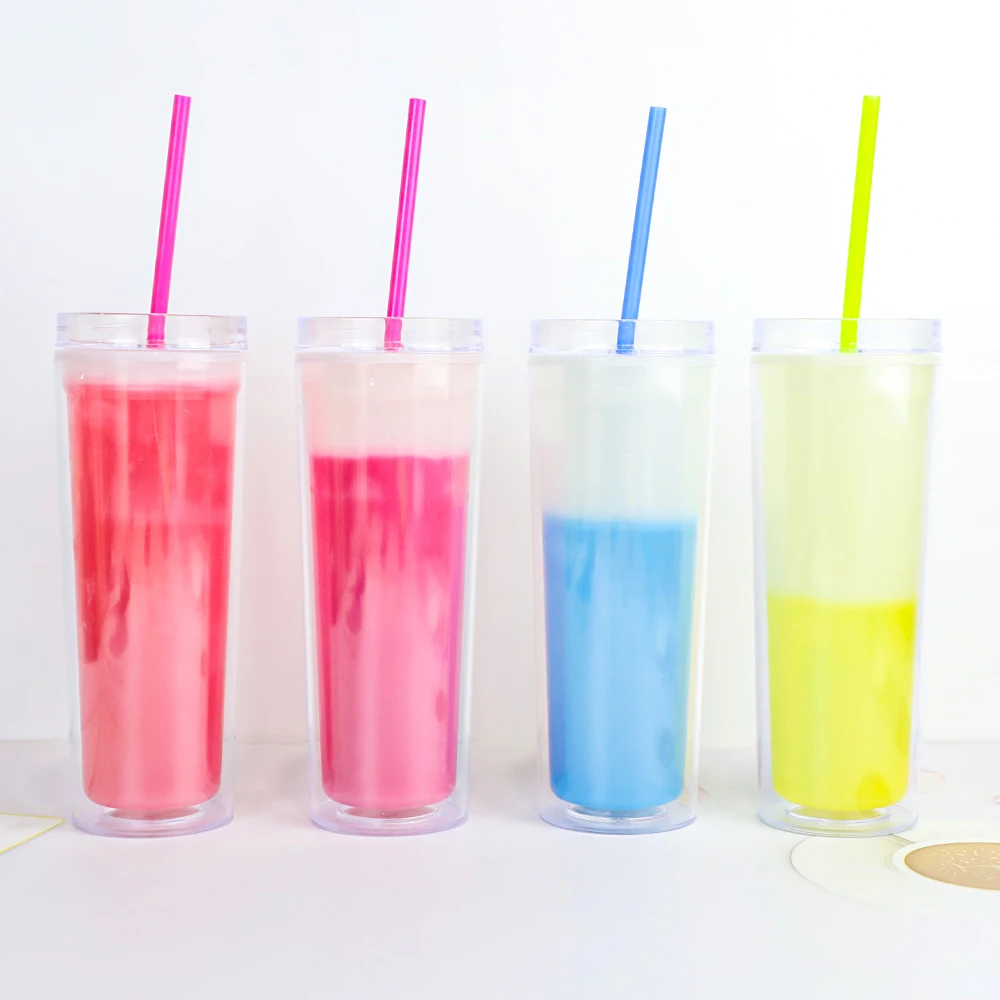 

18oz Pastel Colored Double Wall Acrylic Plastic Bulk Travel Water Tumbler Reusable Color Changing Tumblers Cups With Lid Straw, 4 stock color /customized