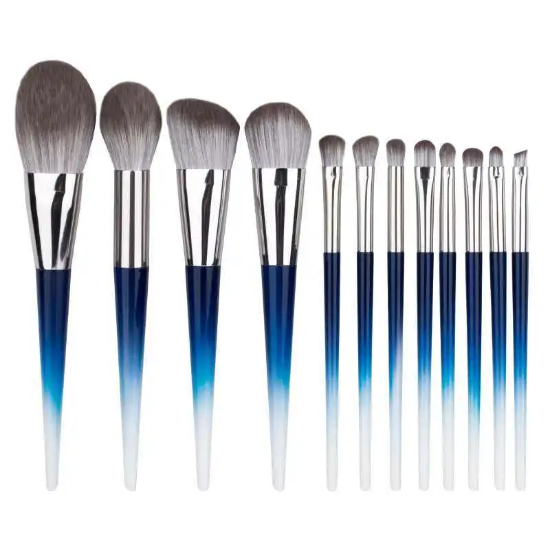 

Hot selling vegan 12 pcs makeup brush private label makeup, Blue color with bag