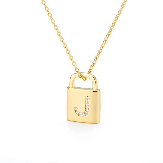 

Women Gothic Jewelry Wedding Gifts Zircon Initial Letter Lock Necklaces Couple Gold Chain Luxury Padlock Pendant Necklace, Picture shows