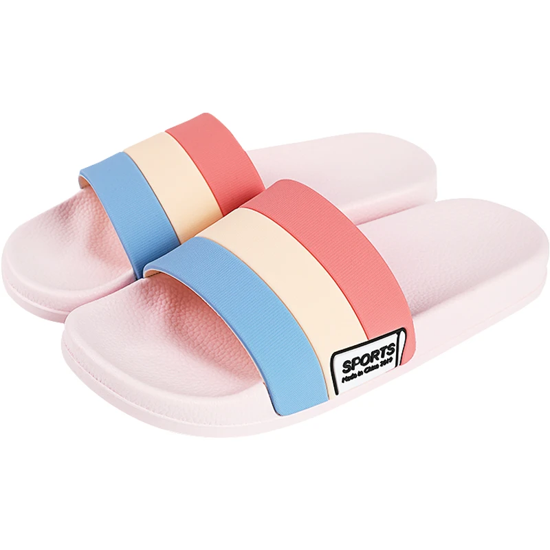 

Candy-colored couple pvc slippers stripes designed for indoor slippers shoes