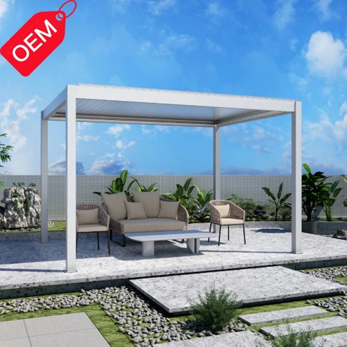 

Customizable Size Waterproof Louver Roof Pergola System Aluminum Outdoor Luxury Garden Gazebo