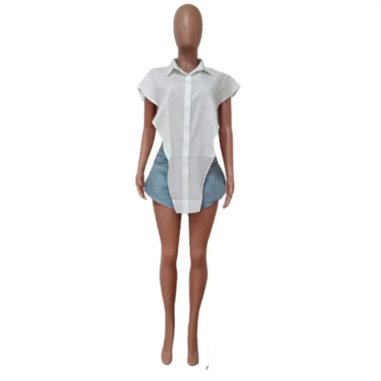 

Summer Fashion Ladies Sexy Clothing Irregular Shirts V Shaped Design Breasted Shirts For Women