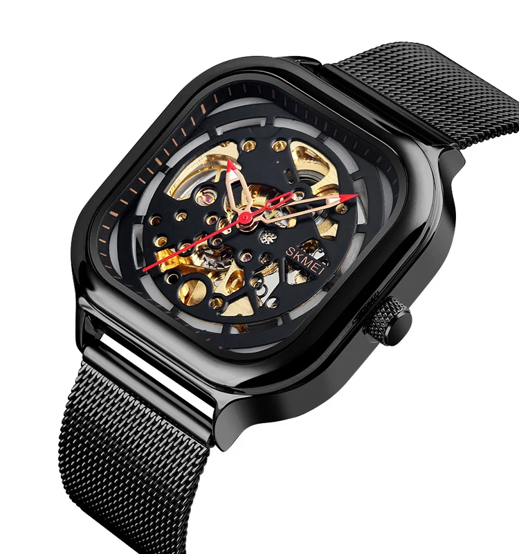 

skmei negro acero men quartz automatic luxury black mechanical watches