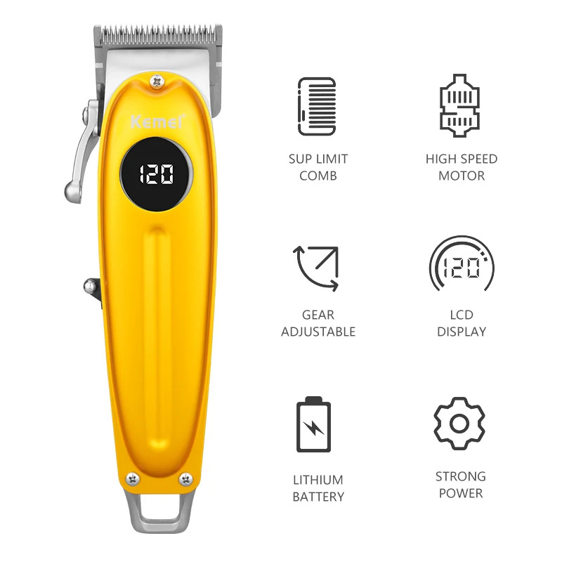 

Yellow Gold Professional Hair Cutting Machine Home New Style Hair Cutting Machines Hair Clipper with LCD Digital Display