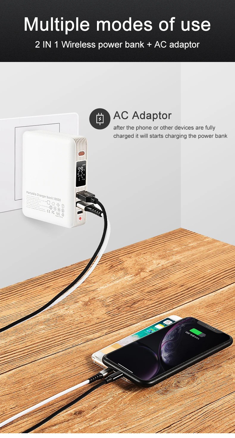 Wholesale Portable Wireless Charger with Battery LED Digital Display - ANKUX.COM