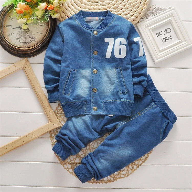 

wholesale children clothes blue coat and jeans 2 piece set kids boys clothing, Picture