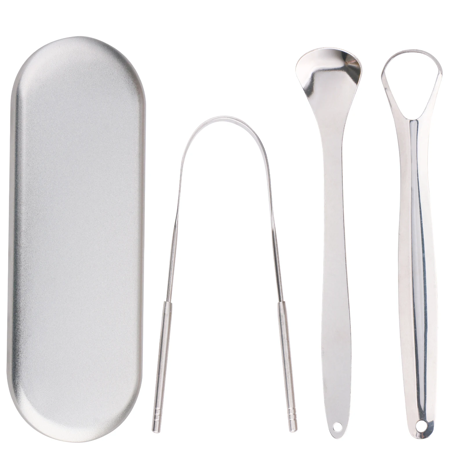 

Wholesale Custom 3 In 1 Tongue Cleaner Tongue Scraper Wide Stainless Steel Tongue Scraper Set