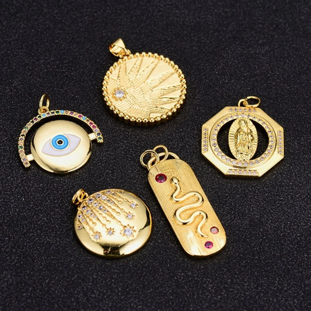

Fashion Women Necklace Accessories Charms 14K Gold Personalized Snake Turkish Eye Star Virgin Mary Pendant