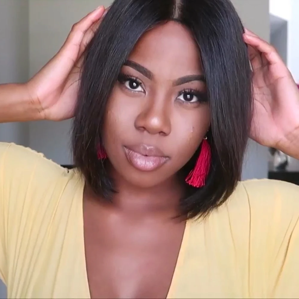 

Wholesale Short Bob Lace Silky Wigs 100% Human Hair Full Lace Bob Black Wig For Women