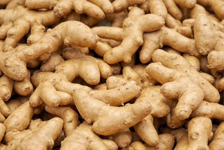 Properly cured ginger rhizomes arranged for storage with appropriate humidity conditions