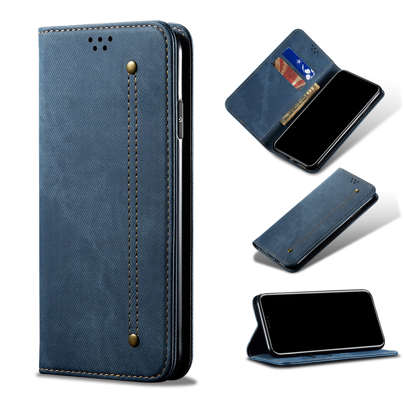 

For Xiaomi POCO M3 Customized Portable Cellphone Cases Jeans Leather Holder Bracket Pocket Smartphone Case