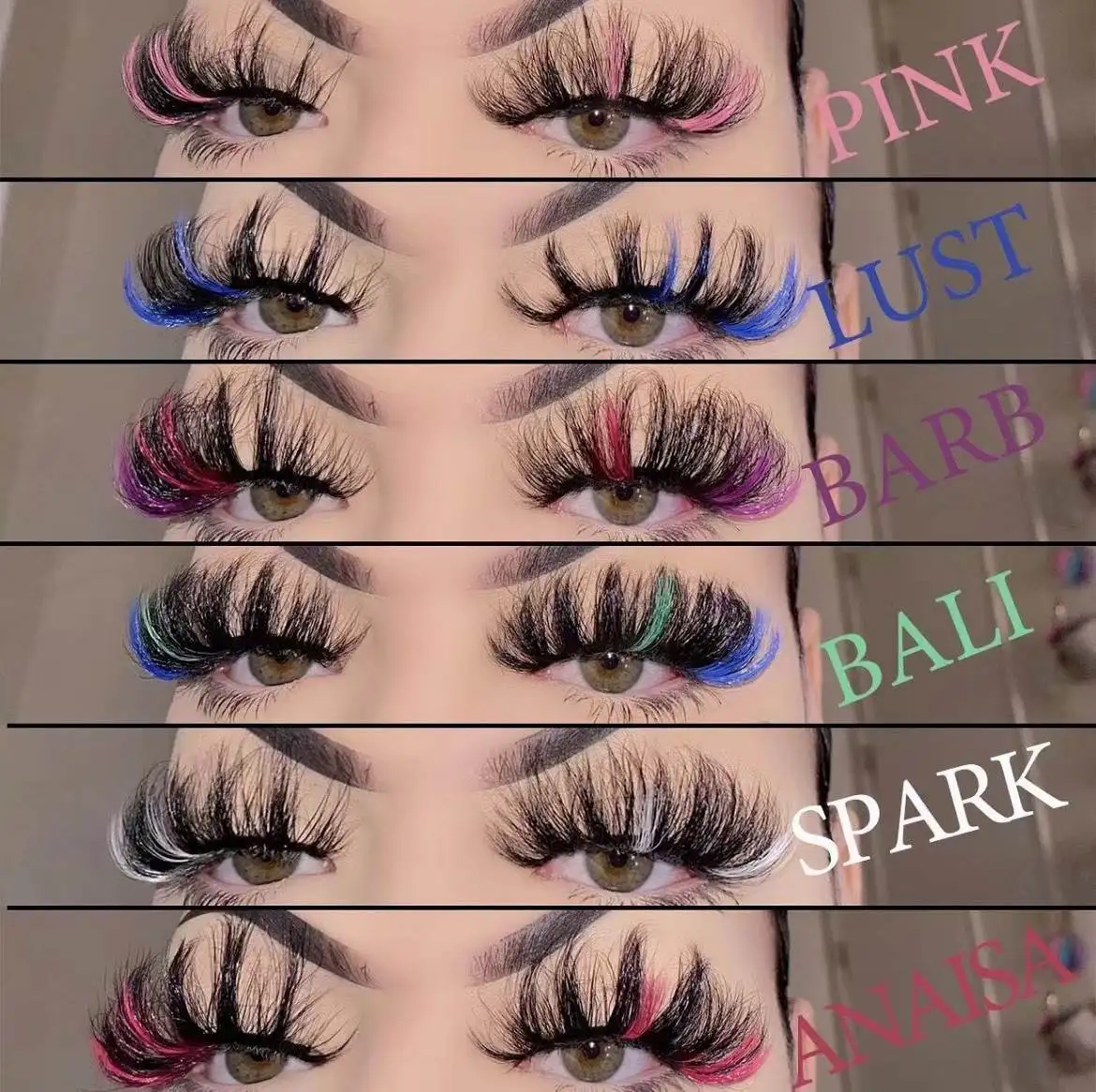 

rainbow color multi color and two tone color mink eyelashes faux mink lashes wholesale