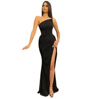 

New Arrival Sleeveless Floor Length One-shoulder Metallic Maxi Dress Woman With Slit