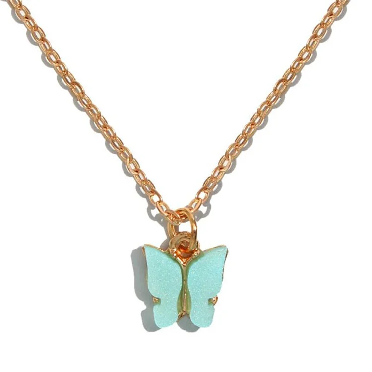 

2021 Bohemia Summer Necklace Gold Colorful Butterfly Pendant Necklace Charm Choker Clavicle Chain for Girls Lady